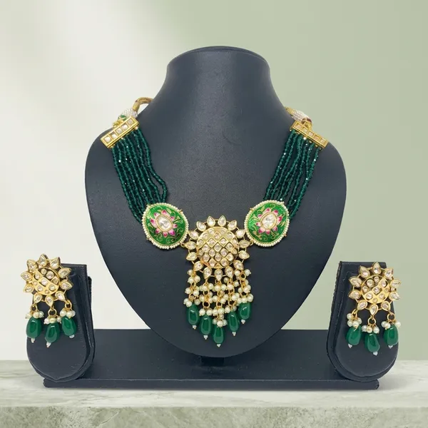 Green_And_Golden_Meenakari_Moissanite_Temple_Necklace_For_Women