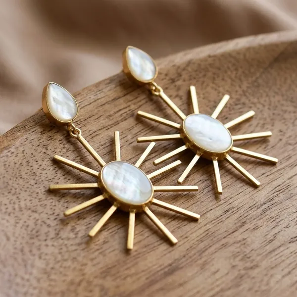 White_And_Golden_Brass_Mother_Of_Pearl_Drop_Earrings_For_Women