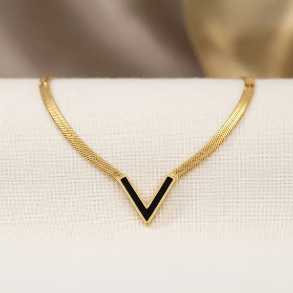 Golden_Plated_Black_V_Pendant_Necklace_For_Women
