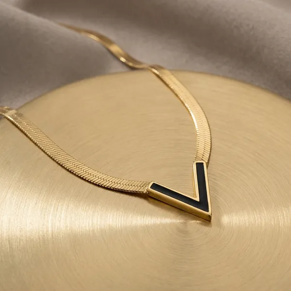 Golden_Plated_Black_V_Pendant_Necklace_For_Women