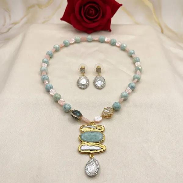 Blue_Gemstone_Shell_Pearl_Fusion_Necklace_For_Women