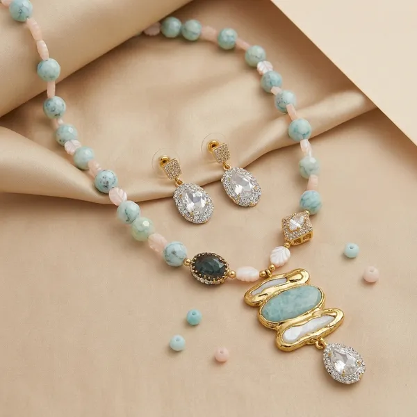 Blue_Gemstone_Shell_Pearl_Fusion_Necklace_For_Women