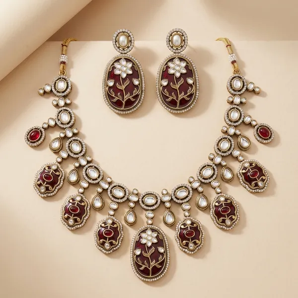 Red_Gold_Brass_Antique_Moissanite_Wedding_Necklace_For_Women
