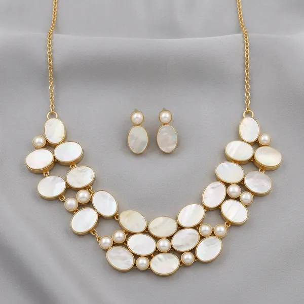 White_Golden_Brass_Plated_Mother_Of_Pearl_Statement_Necklace_For_Women