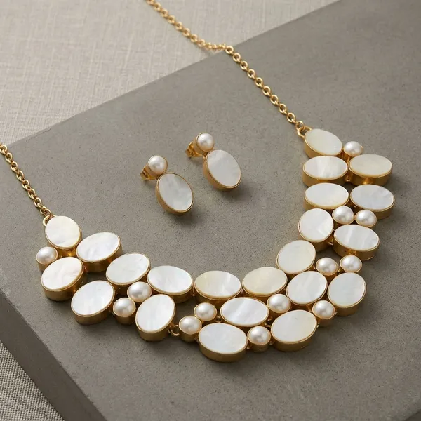 White_Golden_Brass_Plated_Mother_Of_Pearl_Statement_Necklace_For_Women