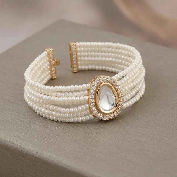 White_Pearl_Multi-Strand_Polki_Bracelet_For_Women