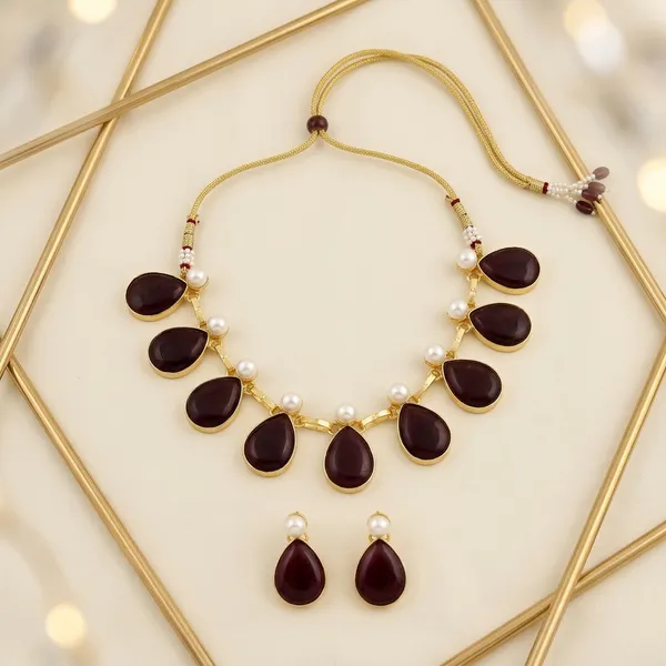 Wine_Teardrop_Necklace_Set_For_Women
