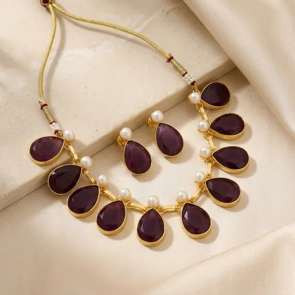 Wine_Teardrop_Necklace_Set_For_Women