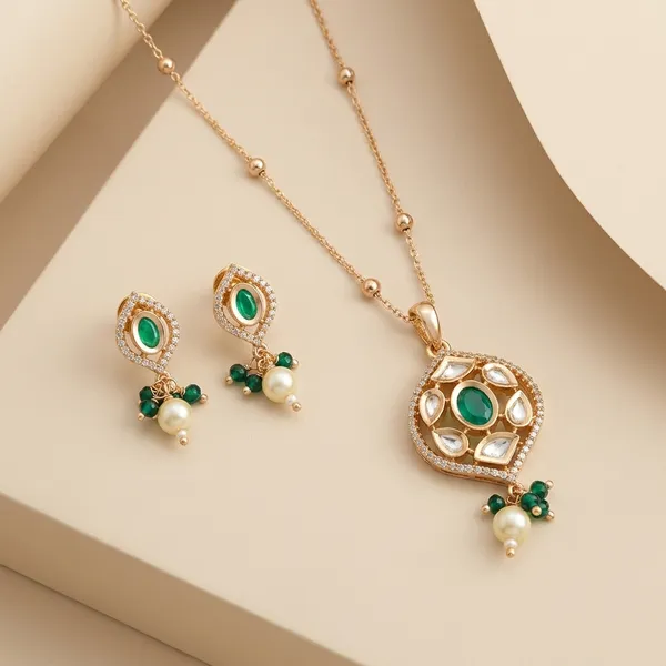 Green_Brass_Kundan_Polki_Drop_Pendant_Necklace_Set_For_Women
