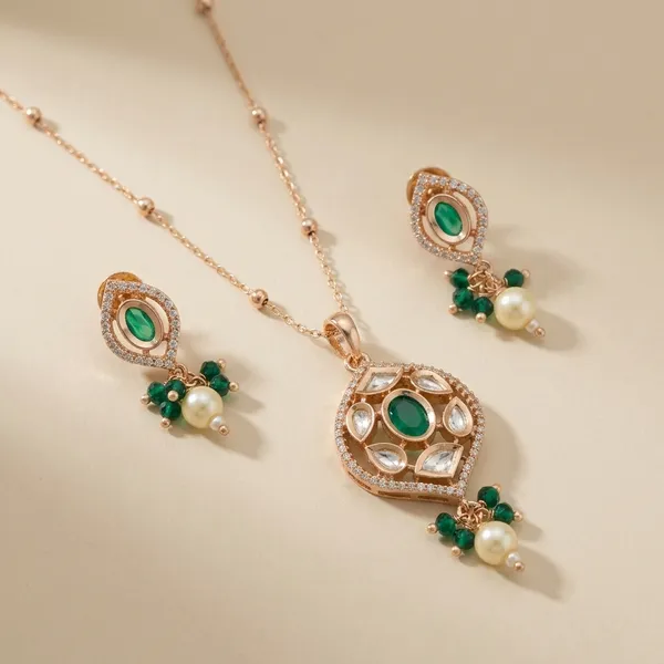 Green_Brass_Kundan_Polki_Drop_Pendant_Necklace_Set_For_Women