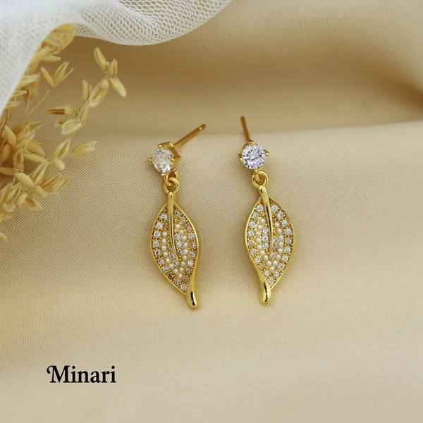 Golden_Stainless_Steel_Cubic_Zirconia_Leaf_Drop_Earrings_For_Women