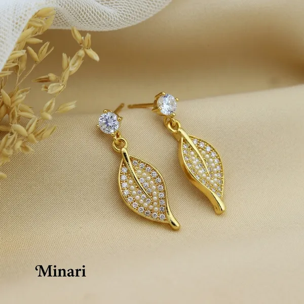 Golden_Stainless_Steel_Cubic_Zirconia_Leaf_Drop_Earrings_For_Women