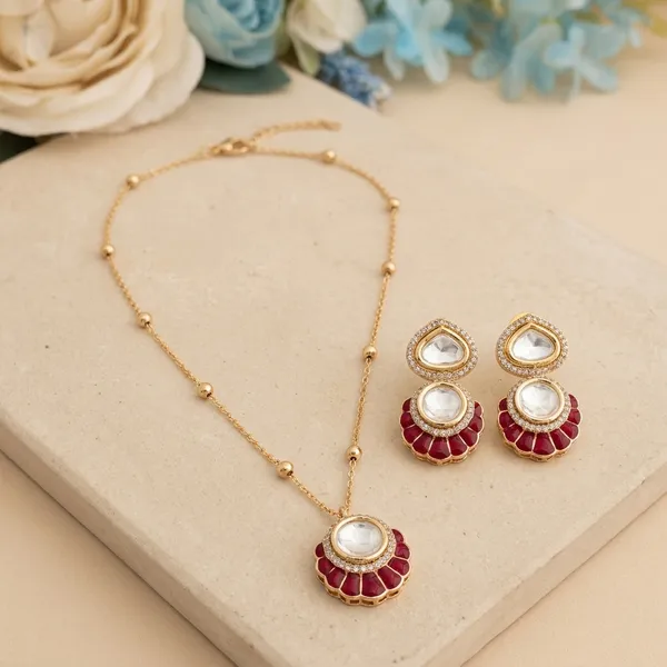 Red_Brass_Enamel_Kundan_Fan_Pendant_Necklace_Set_For_Women