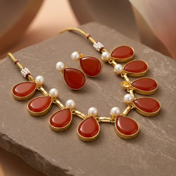 Peach_Teardrop_Necklace_Set_For_Women
