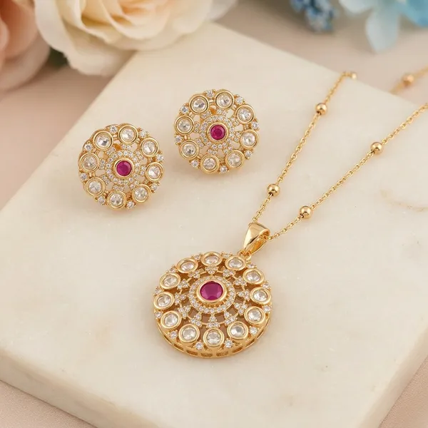 Pink_Brass_Polki_Floral_Pendant_Necklace_Set_For_women
