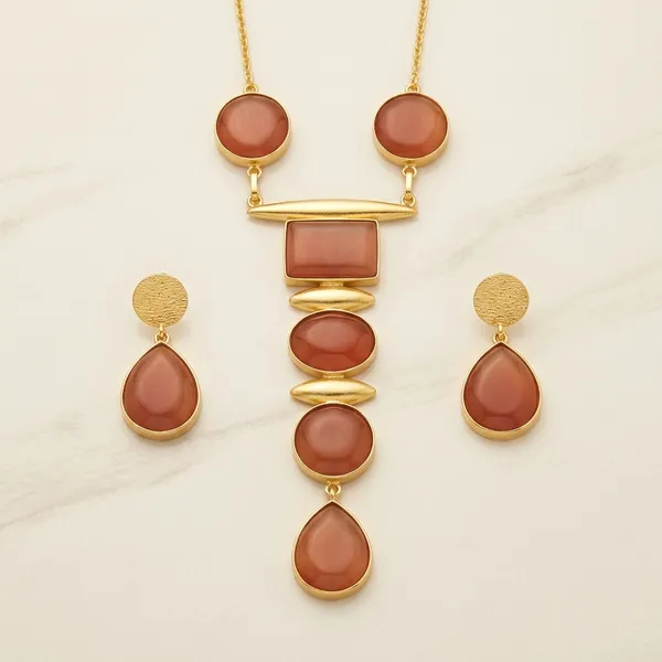 Orange_Brass_18K_Plated_Monalisa_Stone_Necklace_Set_For_Women
