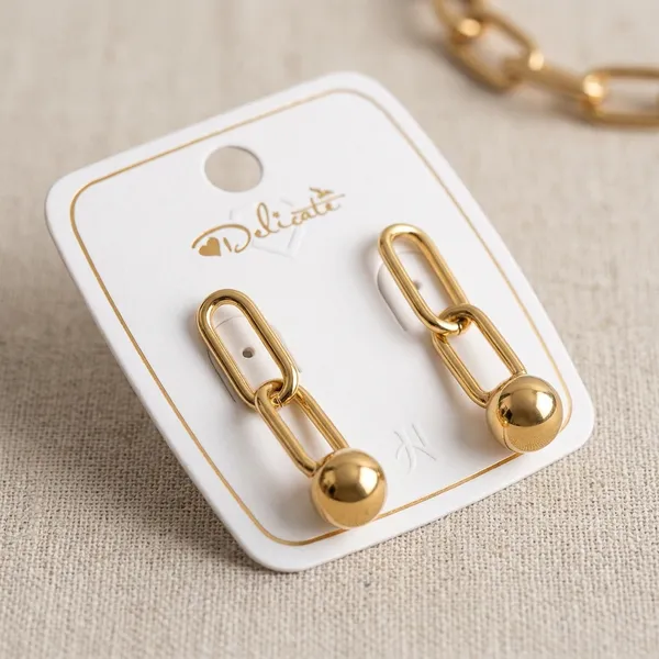 Golden_Stainless_Steel_Chain_Link_Ball_Drop_Earrings_For_Women