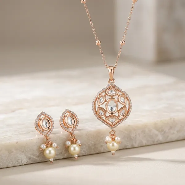 Rose_Gold_Polki_Pearl_Drop_Necklace_And_Earring_Set_For_Women
