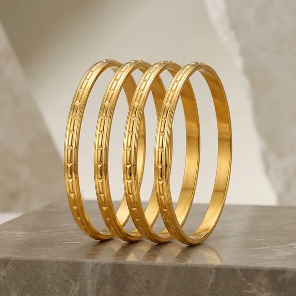 Golden_Plated_Geometric_Textured_Bangle_Set_For_Women
