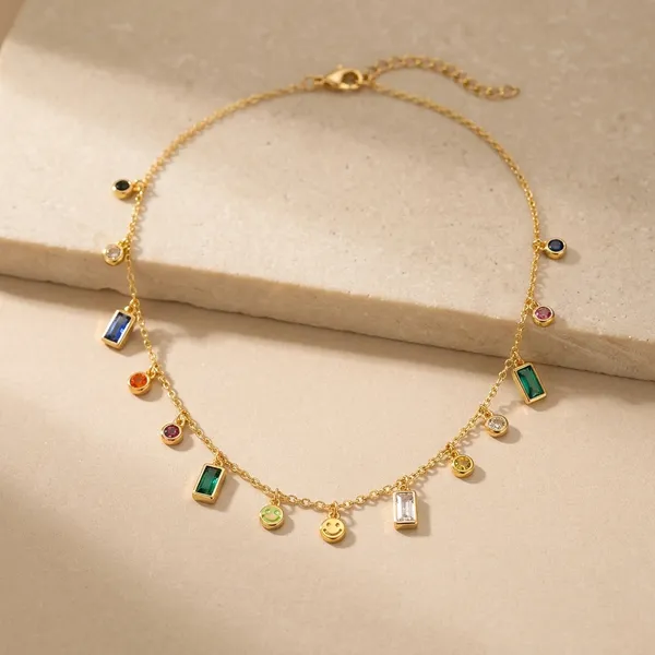 Anti-Tarnish_Plated_Multistone_Charm_Necklace_For_Women