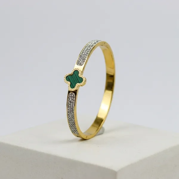 Antitarnish_Gold_Plated_Green_Enamel_Clover_Kada_Bracelet_For_Women