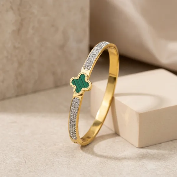 Antitarnish_Gold_Plated_Green_Enamel_Clover_Kada_Bracelet_For_Women