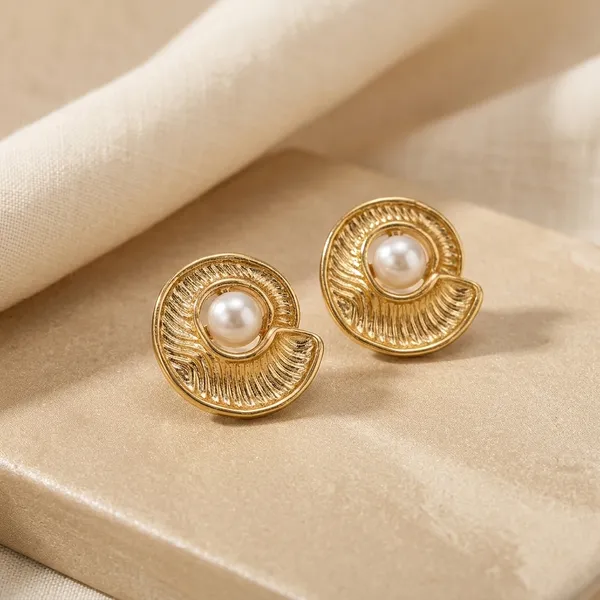 Golden_Gold_Plated_Shell_Pearl_Drop_Earrings_For_Women
