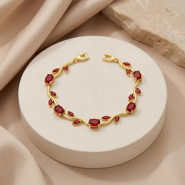 Gold_Plated_Red_Stone_Tulip_Bracelet_For_Women