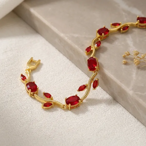 Gold_Plated_Red_Stone_Tulip_Bracelet_For_Women