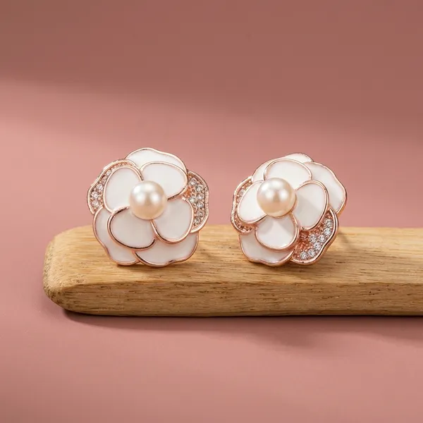 Rose_Gold_Plated_White_Enamel_Flower_Earrings_For_Women