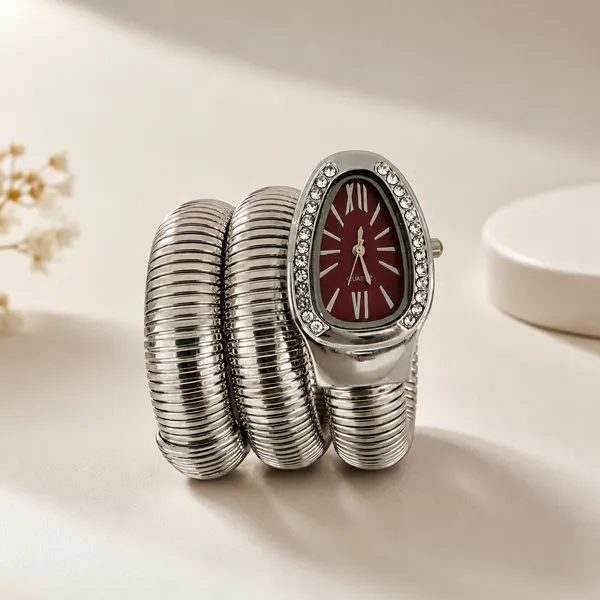Silver_Plated_Serpentine_Watch_with_brown_Dial_for_Women