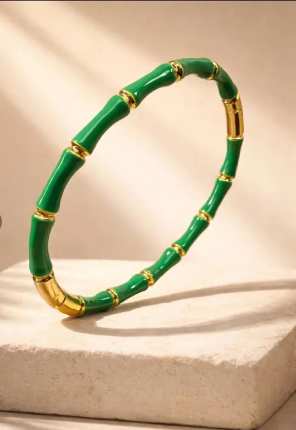 Golden_Antitarnish_Green_Enamel_Bamboo_Kada_For_Women