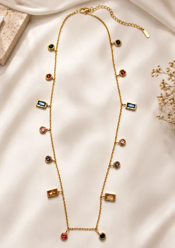 Anti-Tarnish_Plated_Multistone_Charm_Necklace_For_Women