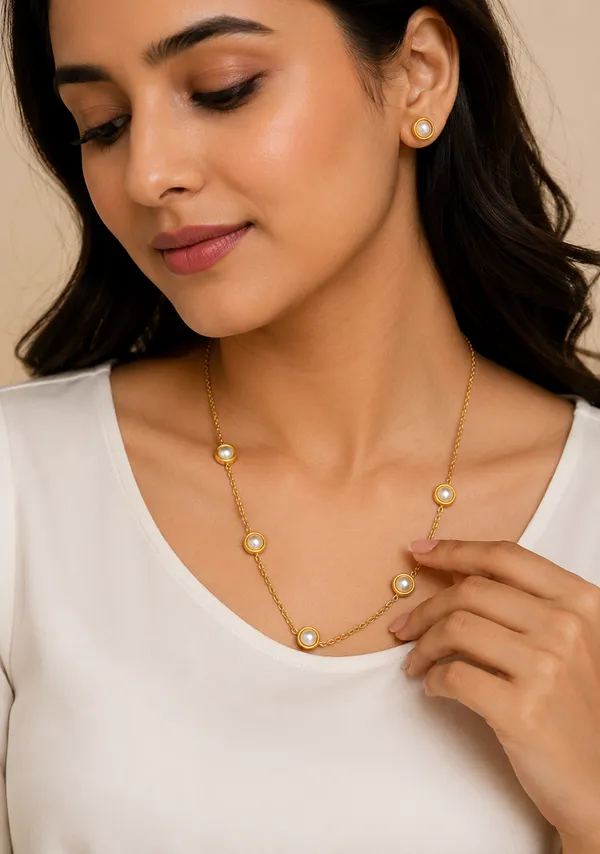 Golden_Stainless_Steel_Pearl_Station_Necklace_For_Women