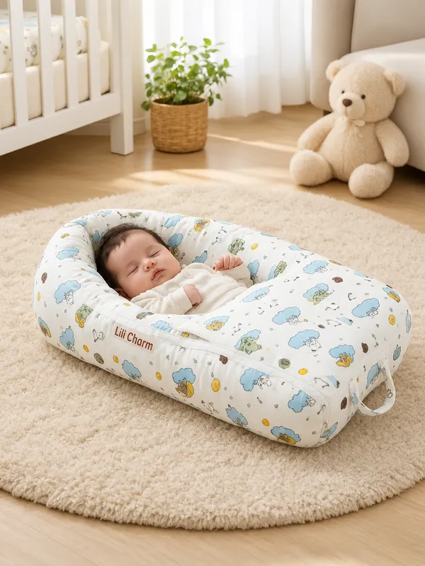 Premium_Baby_Nest_Bed_with_Soft_Hood_&_Adorable_Teddy_Bear_Cloud_Print_|_Newborn_Sleeping_&_Lounging_Nest