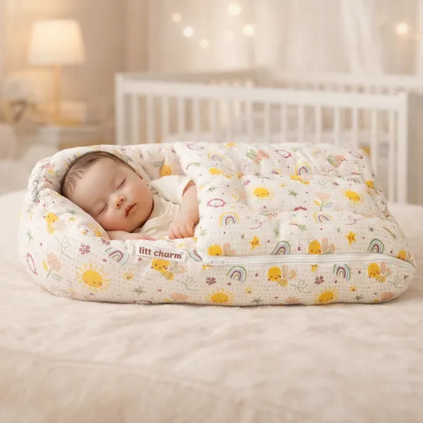 Pure_Muslin_Sun&Rainbow_Printed_Baby_Nest_Bed_For_Infants