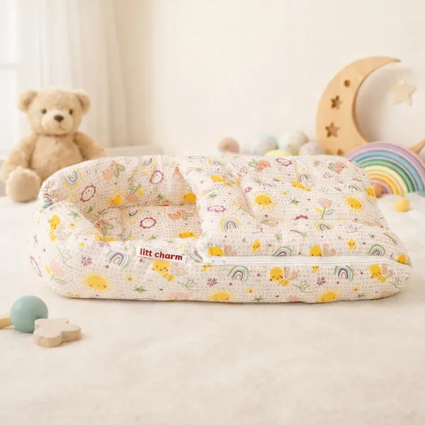 Pure_Muslin_Sun&Rainbow_Printed_Baby_Nest_Bed_For_Infants