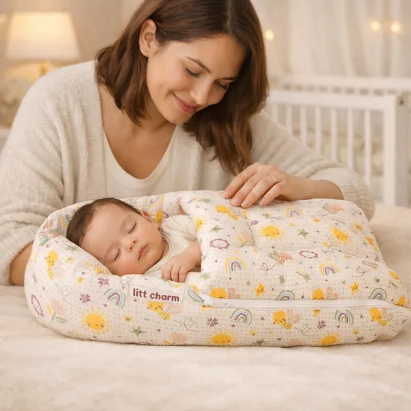 Pure_Muslin_Sun&Rainbow_Printed_Baby_Nest_Bed_For_Infants
