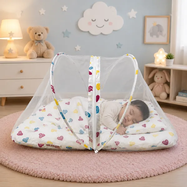 Pure_Muslin_Colourful_Hearts_Printed_Foldable_Mosquito_Net_Bed