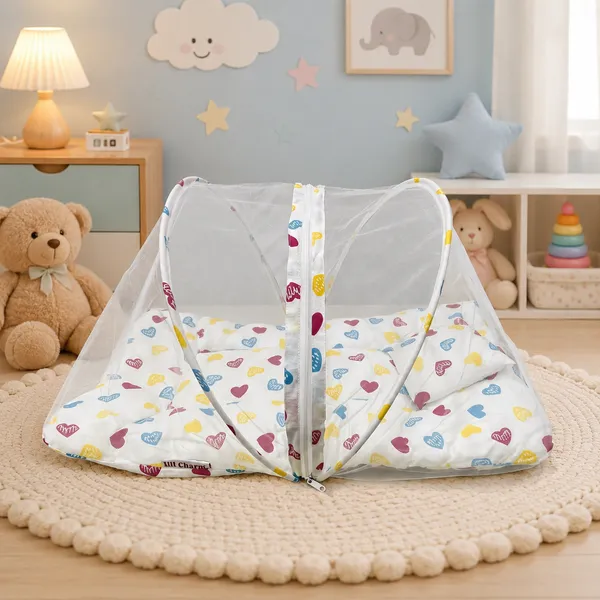 Pure_Muslin_Colourful_Hearts_Printed_Foldable_Mosquito_Net_Bed