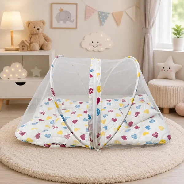 Pure_Muslin_Colourful_Hearts_Printed_Foldable_Mosquito_Net_Bed