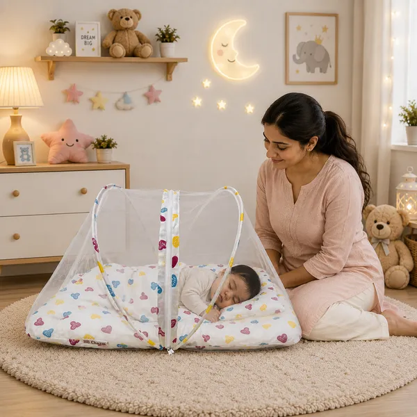 Pure_Muslin_Colourful_Hearts_Printed_Foldable_Mosquito_Net_Bed