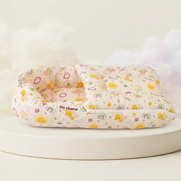 Pure_Muslin_Sun&Rainbow_Printed_Baby_Nest_Bed_For_Infants