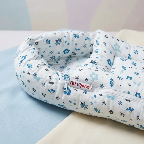 Pure_Muslin_Floral_Print_Baby_Nest_Bed_For_Infants