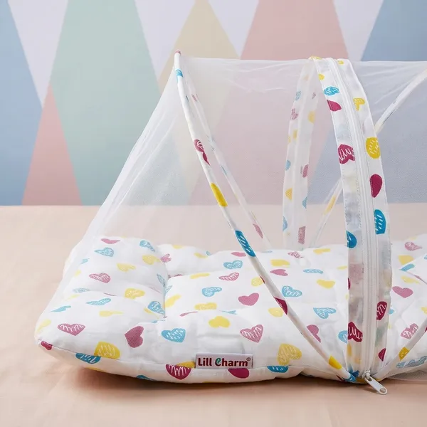 Pure_Muslin_Colourful_Hearts_Printed_Foldable_Mosquito_Net_Bed