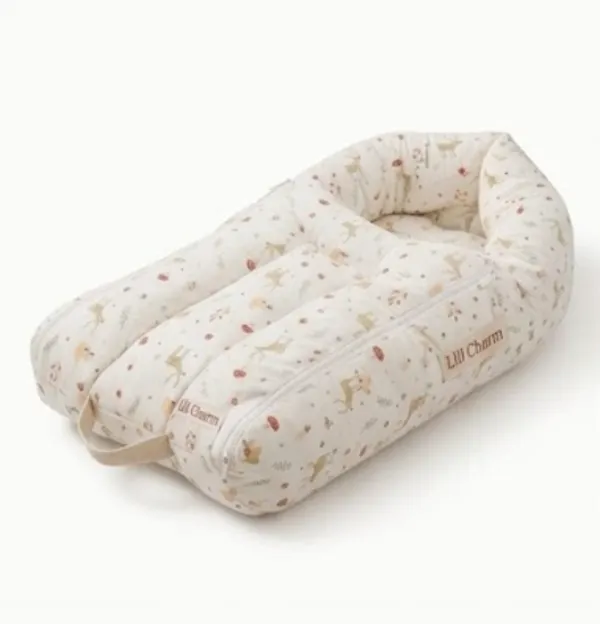 Premium_Infant_Nest_Bed_with_Protective_Deer_and_Forest_Woodland_Print_|_Newborn_Lounging_&_Sleeping_Nest