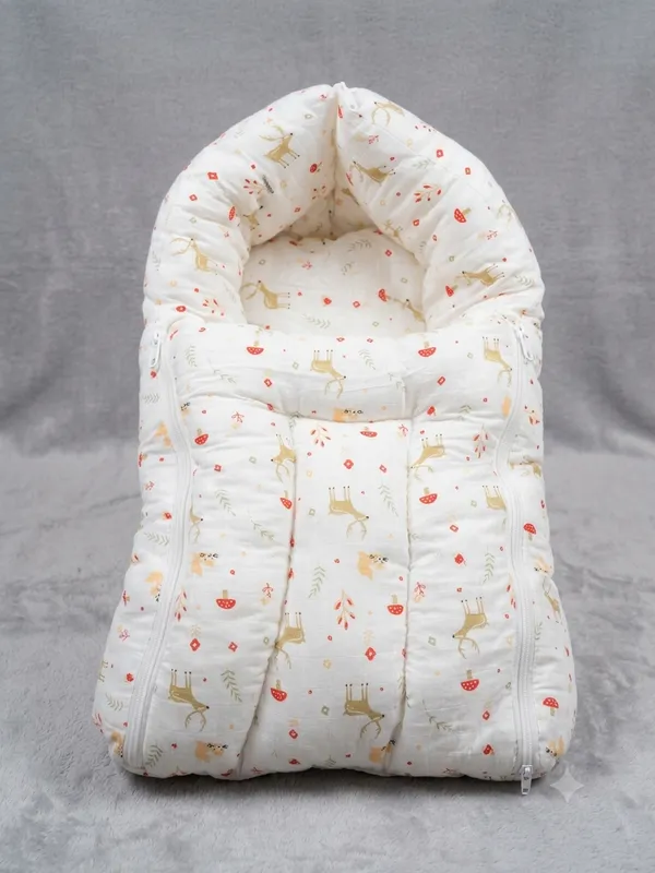 Premium_Infant_Nest_Bed_with_Protective_Deer_and_Forest_Woodland_Print_|_Newborn_Lounging_&_Sleeping_Nest
