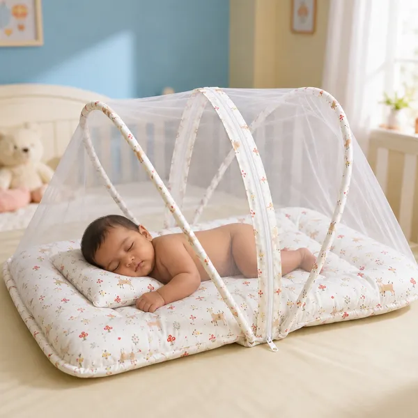 Pure_Muslin_Deer_&_Forest_Printed_Foldable_Baby_Mosquito_Net_Bed