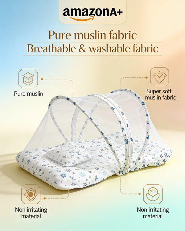 Pure_Muslin_Floral_Printed_Foldable_Baby_Mosquito_Net_Bed