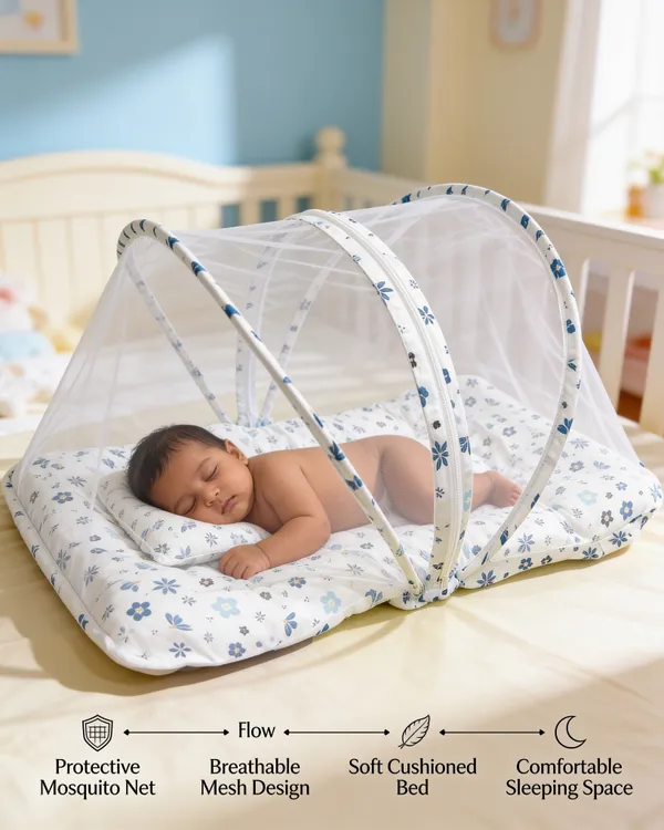 Pure_Muslin_Floral_Printed_Foldable_Baby_Mosquito_Net_Bed